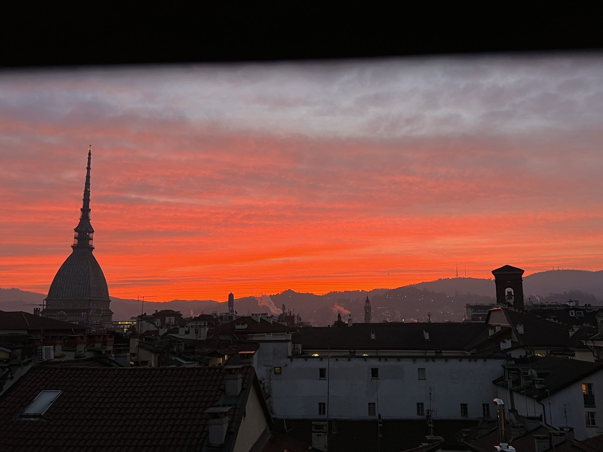Sunset over Turin, Italy, with the Mole Antonelliana